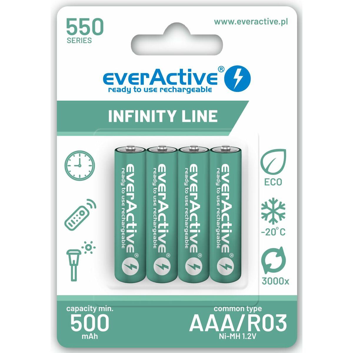 Laddningsbara Batterier EverActive EVHRL03-550 1,2 V