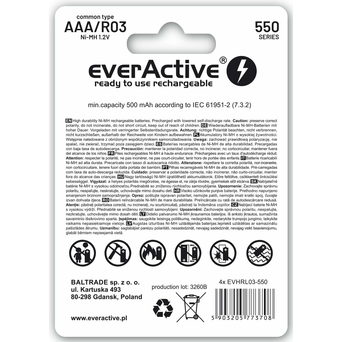 Laddningsbara Batterier EverActive EVHRL03-550 1,2 V - 2