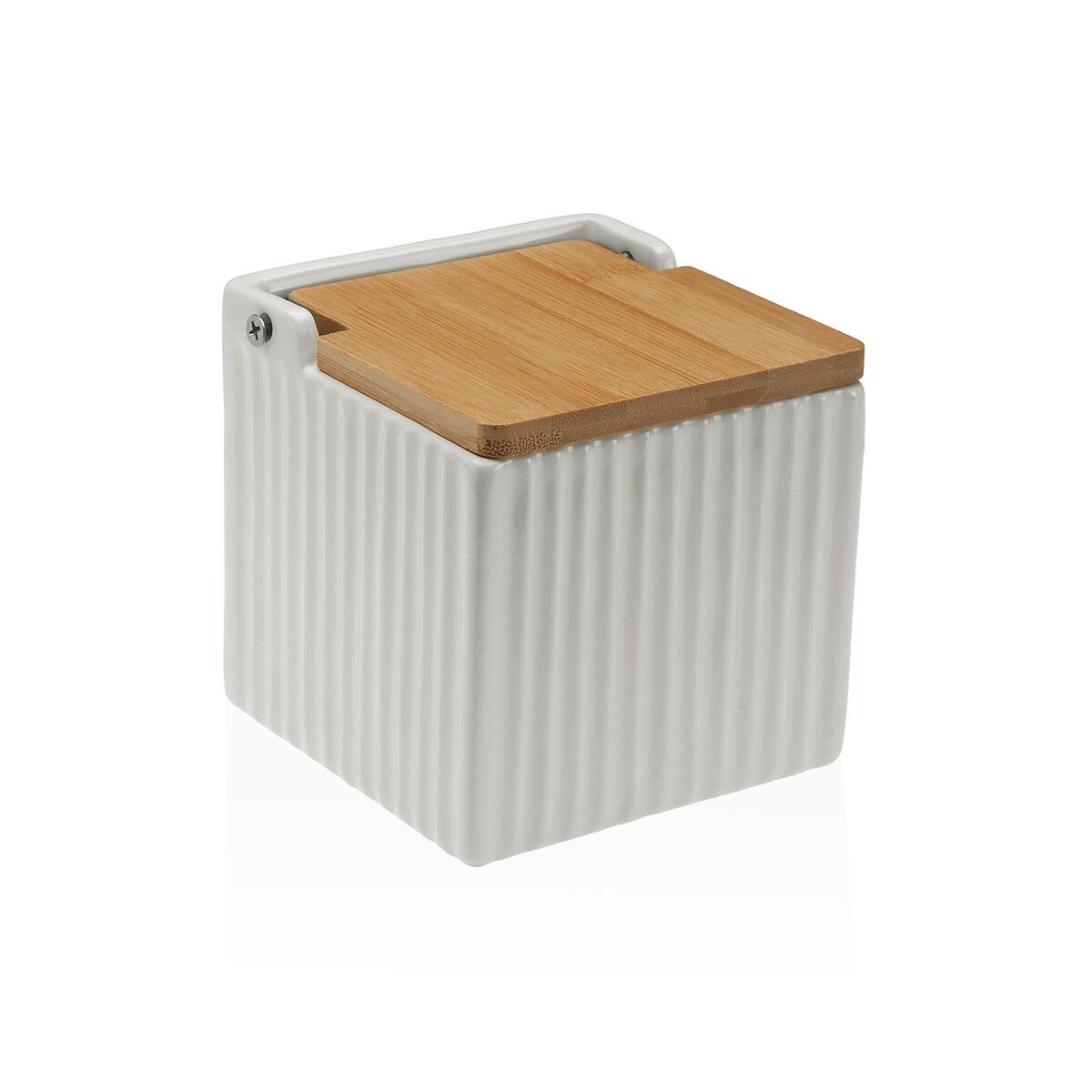 Saltkar med lock Versa Vit Keramik Bambu Dolomite 11 x 11 x 11 cm