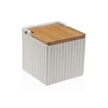 Saltkar med lock Versa Vit Keramik Bambu Dolomite 11 x 11 x 11 cm