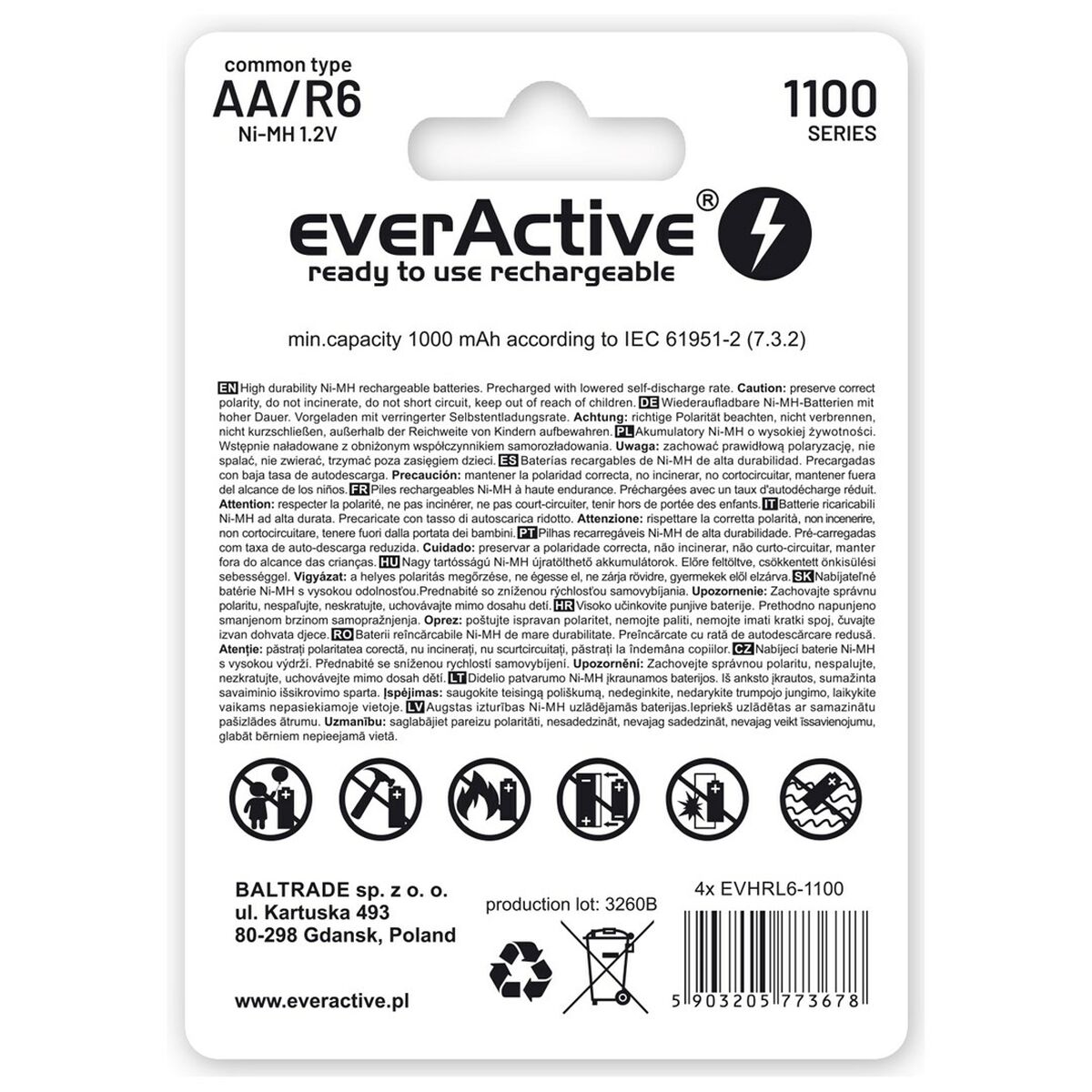 Laddningsbara Batterier EverActive EVHRL6-1100 1,2 V - 2