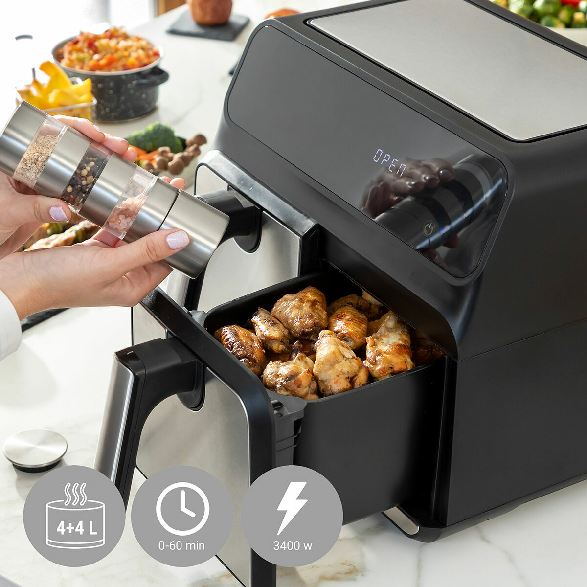 Luftfritös InnovaGoods Svart 3400 W 8 L Rostfritt stål (Renoverade C) - 4