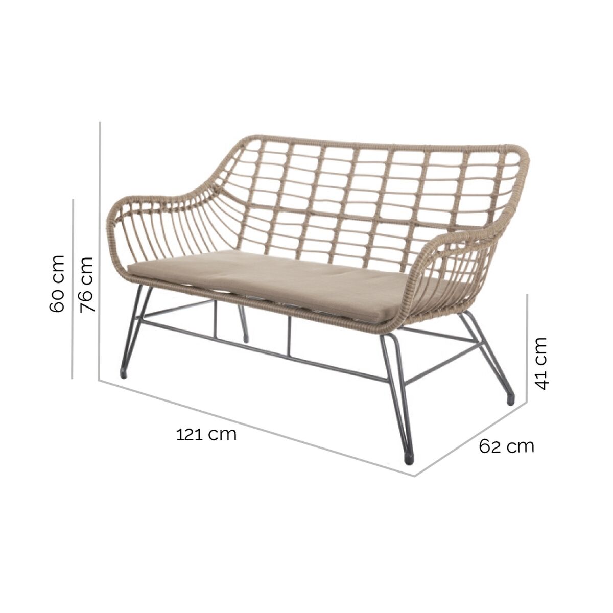 Trädgårdssoffa Ariki 121 x 62 x 76 cm syntetisk rattan Stål Grafit - 2