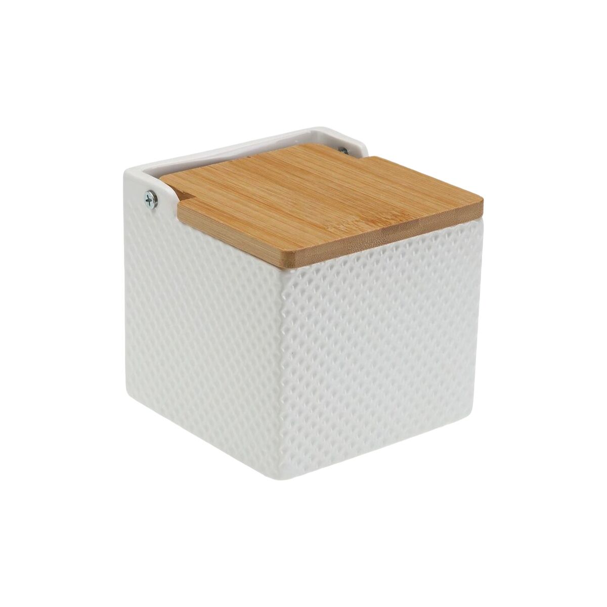 Saltkar med lock Versa Vit Keramik Bambu Dolomite 11 x 11 x 11 cm - 2