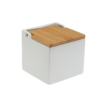 Saltkar med lock Versa Vit Keramik Bambu Dolomite 11 x 11 x 11 cm