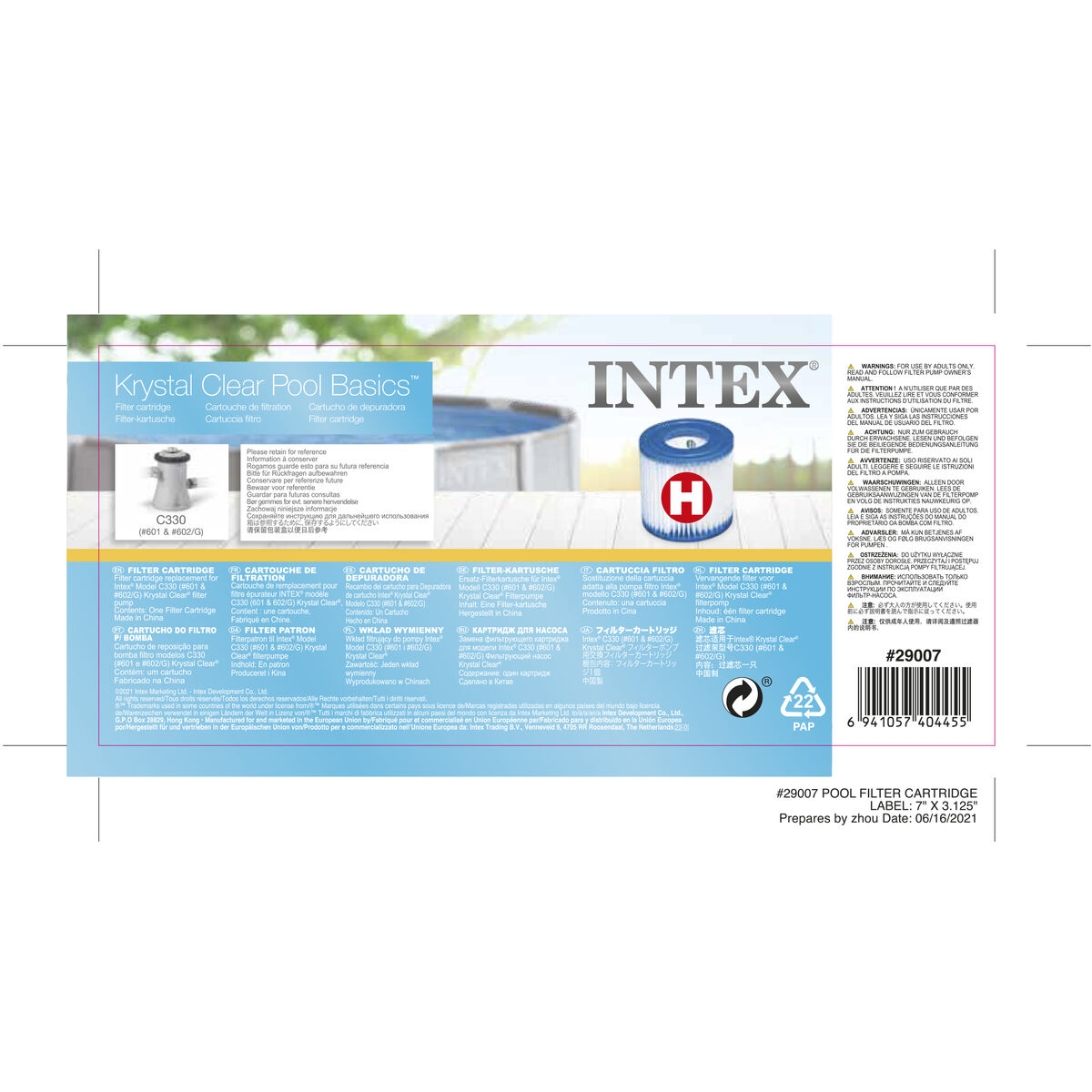 Behandlingsfilter Intex Reservdel Typ H - 9