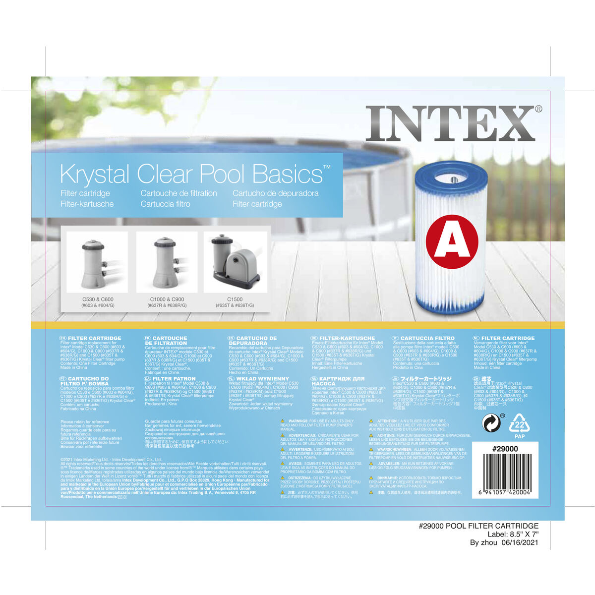 Behandlingsfilter Intex Reservdel Typ A - 9
