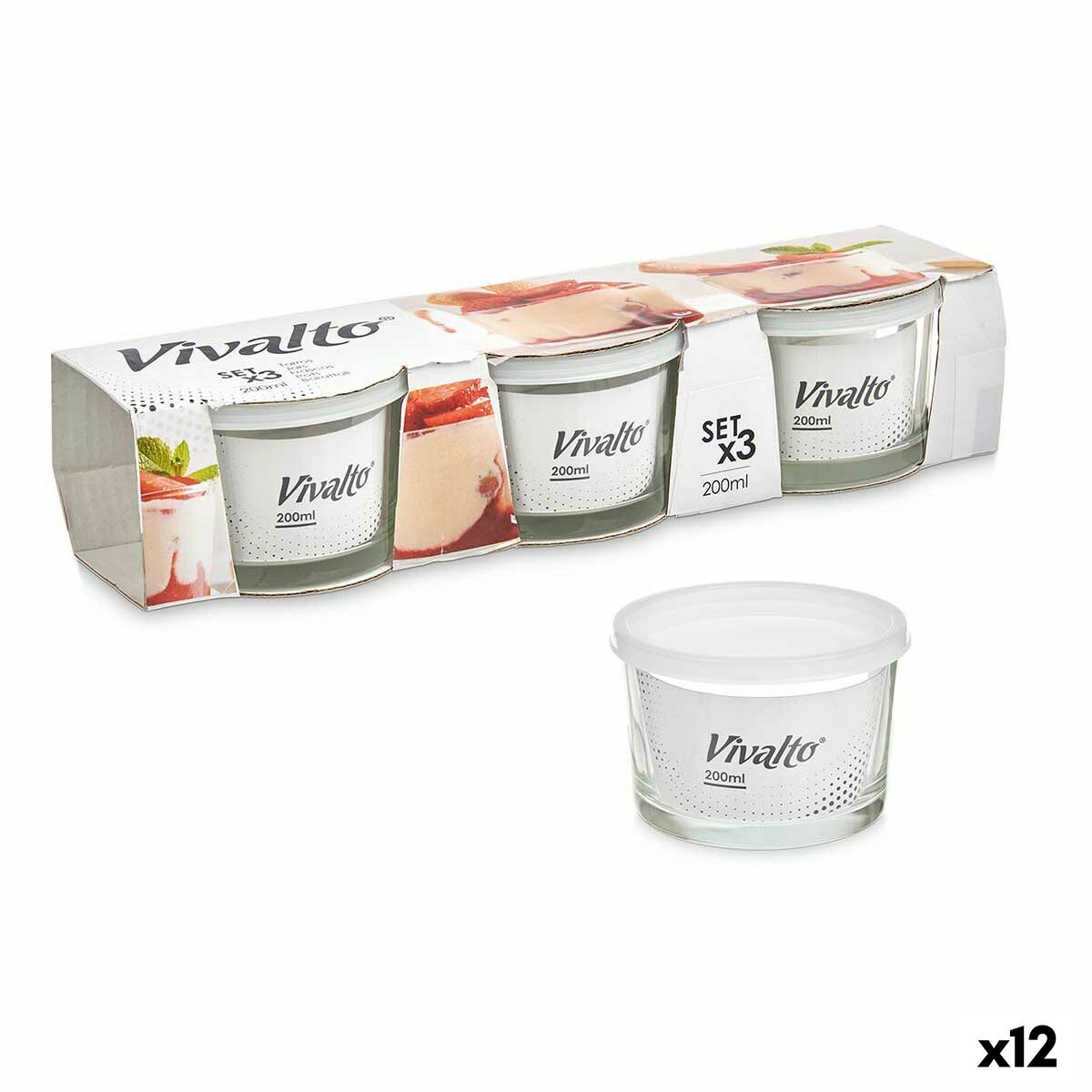 Lunchlådor, set Vivalto Transparent Glas polypropen 200 ml (12 antal)