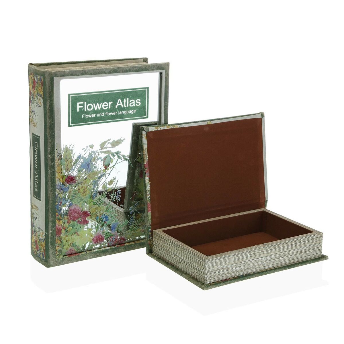 Dekorationslåda Versa Flower Atlas Boken Kanvas Speglar Trä MDF 7 x 30 x 21 cm - 2