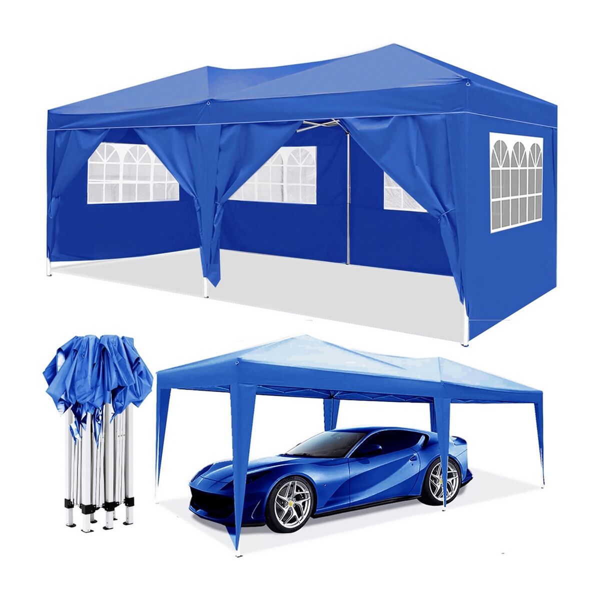 Pergola Gazebo Stål 600 x 300 x 260 cm Blå
