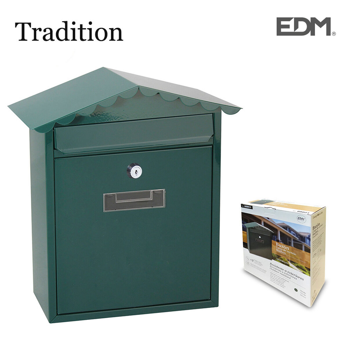 Brevlåda EDM 85801 Tradition Grön Stål 26 x 9 x 35,5 cm - 2