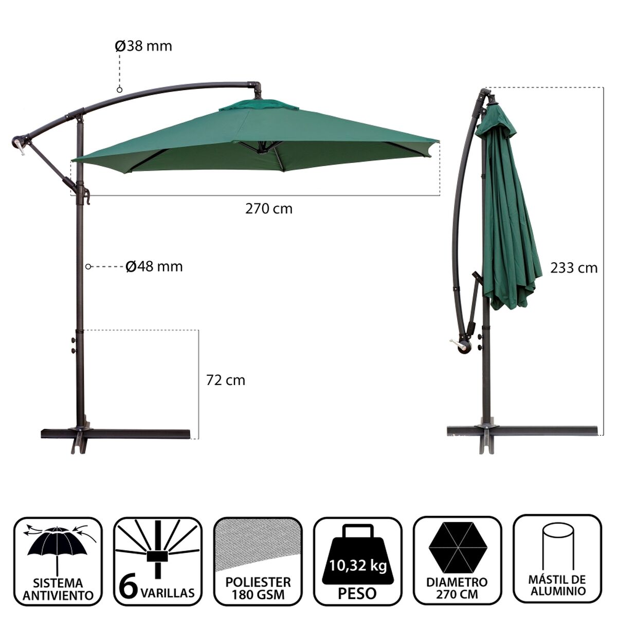 Naperny? Monty Aluminium Grön 270 cm - 3