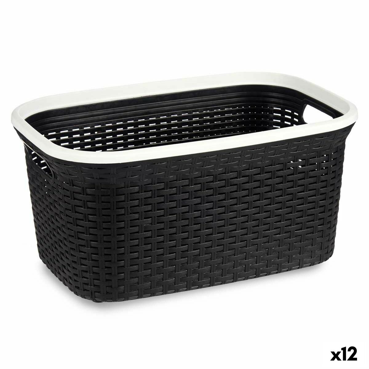 Tvättkorg Vit Svart Plast 36 L 36 x 25,5 x 53 cm (12 antal)