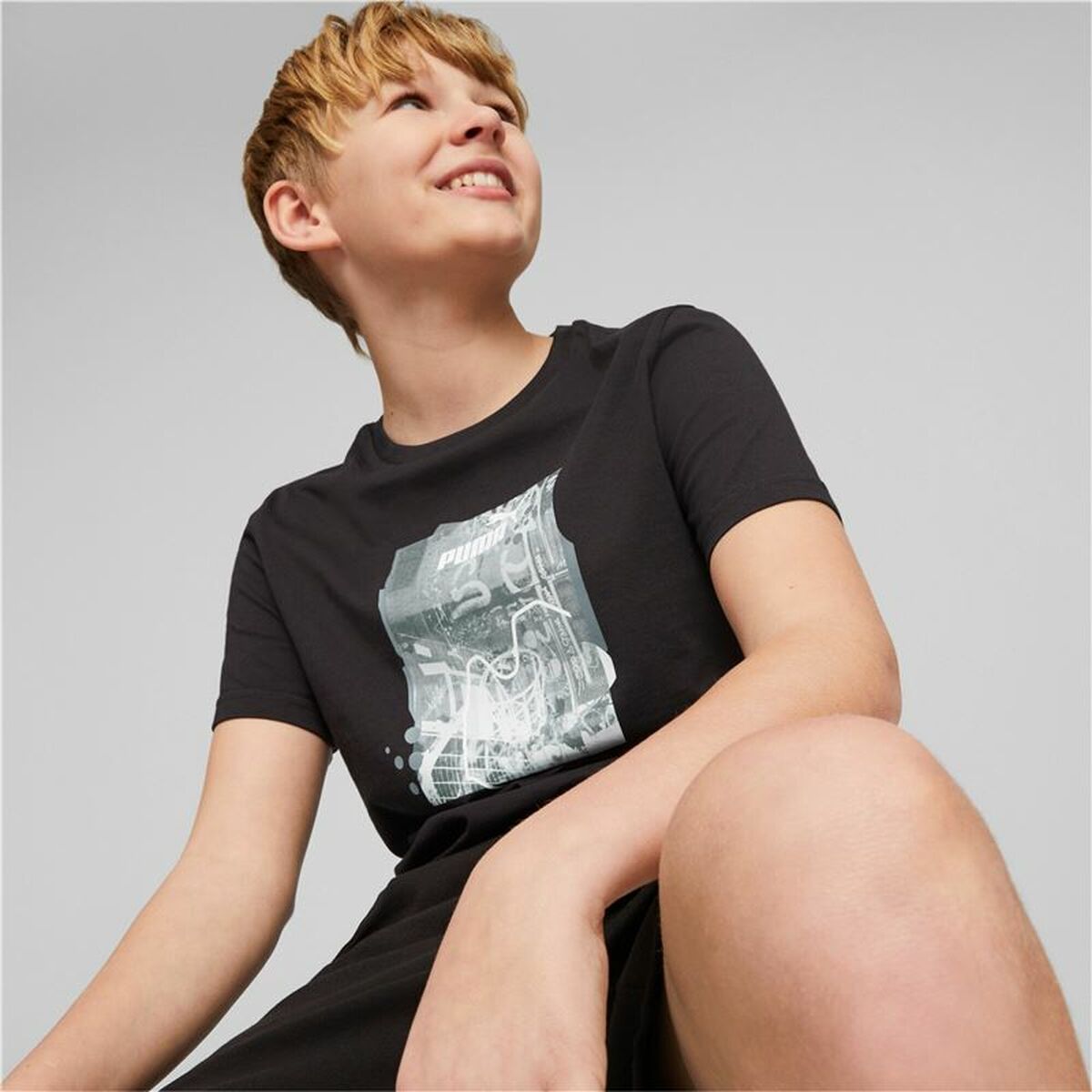 T-shirt med kortärm Barn Puma Essentials+ Street Art Grap Svart - 4