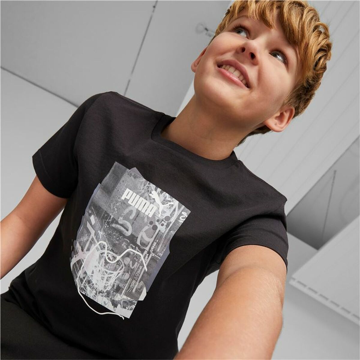 T-shirt med kortärm Barn Puma Essentials+ Street Art Grap Svart - 3