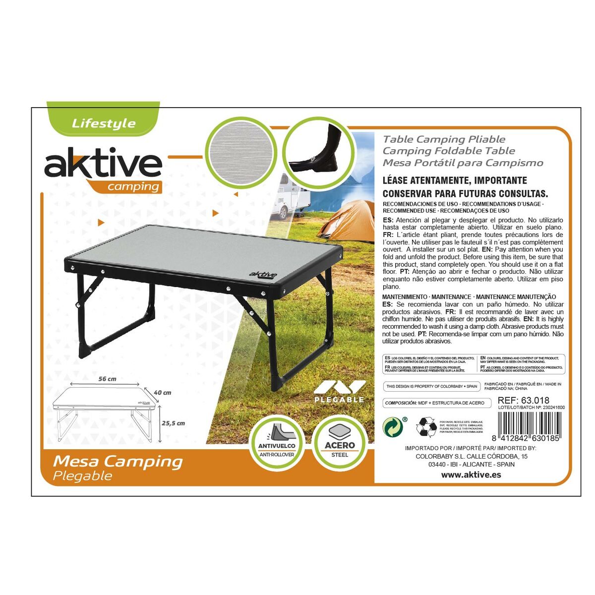 Fällbord Aktive Camping Grå 56 x 25 x 40 cm (2 antal) - 15
