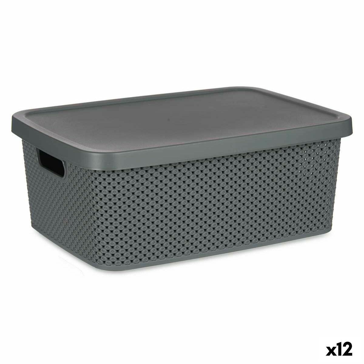 Förvaringslåda med lock Antracitgrå Plast 13 L 28 x 15,5 x 39 cm (12 antal) - 3