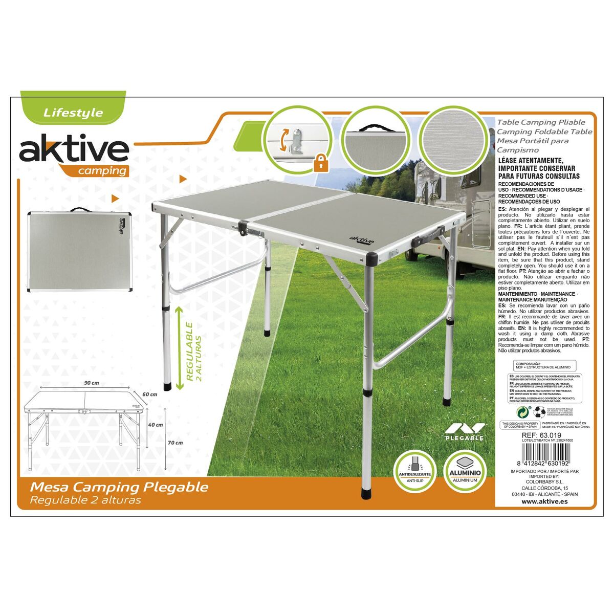 Fällbord Aktive Camping Grå 90 x 70 x 60 cm (2 antal) - 15