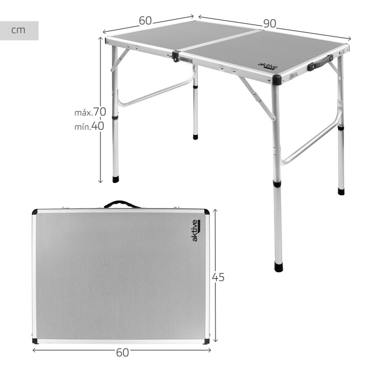 Fällbord Aktive Camping Grå 90 x 70 x 60 cm (2 antal) - 12
