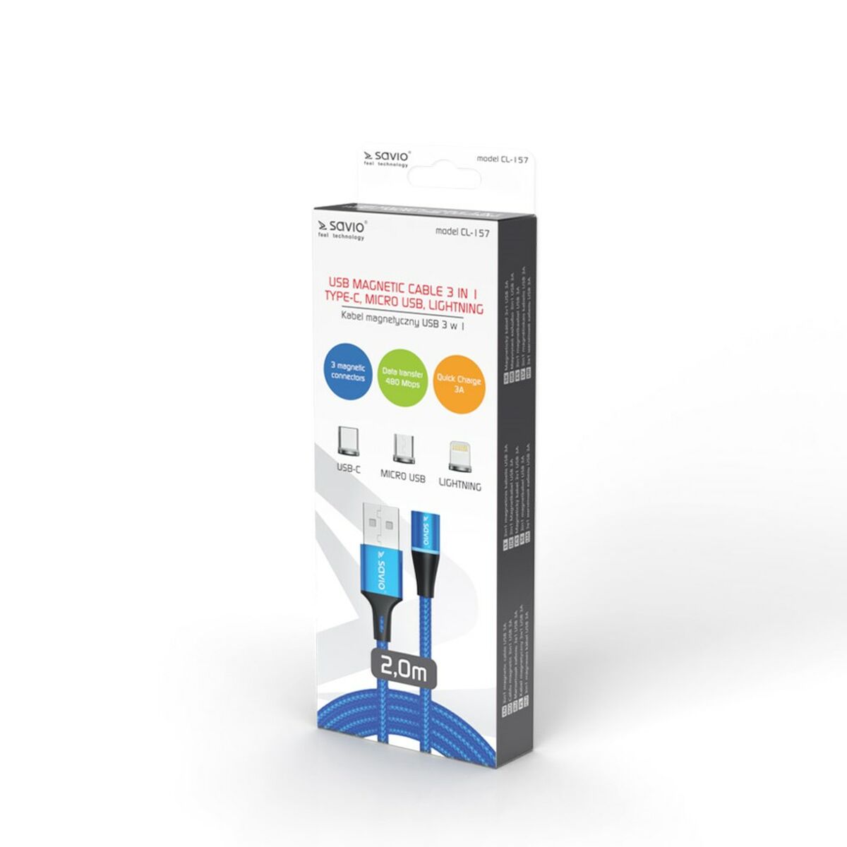 USB-kabel Savio CL-157 Blå 2 m - 2