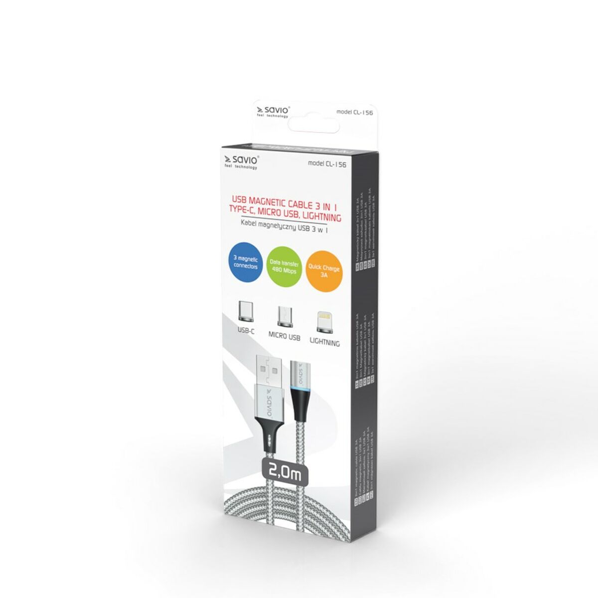 USB-kabel Savio CL-156 Silvrig 2 m - 2