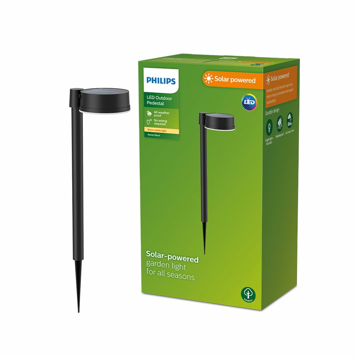 Solcellsdriven trädgårdspinne Philips Vynce 1,5 W 11,2 x 14,2 x 54 cm Svart Plast Rund (2700 K) (Varmvit) (1 antal)