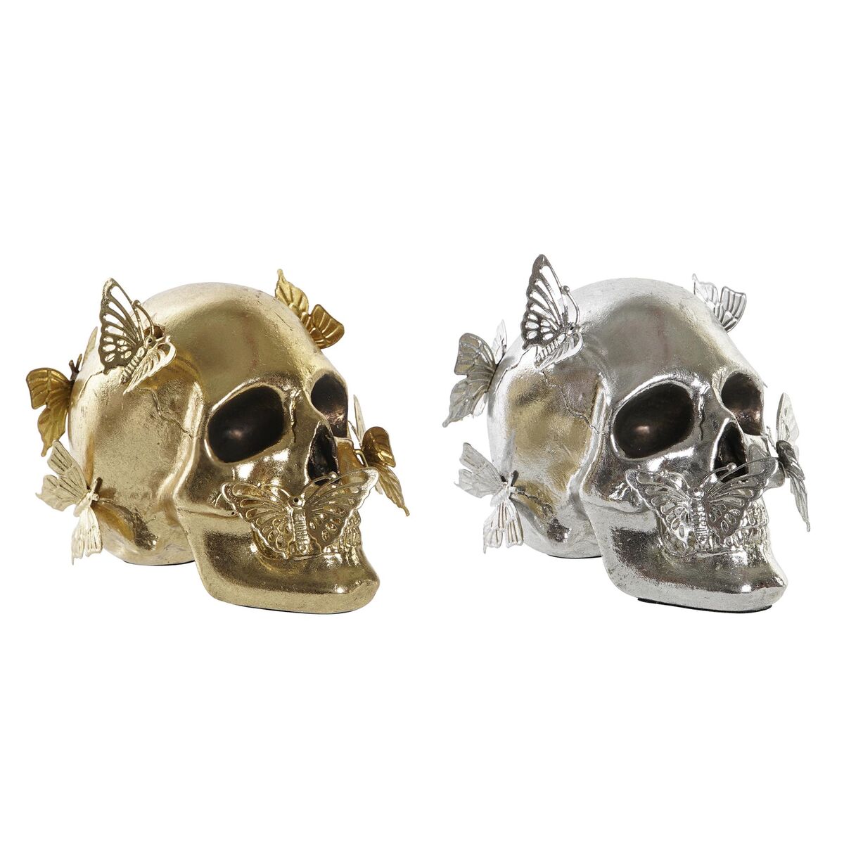 Prydnadsfigur DKD Home Decor Gyllene Silvrig Skalle 16,5 x 10,5 x 11,5 cm (2 antal) - 5
