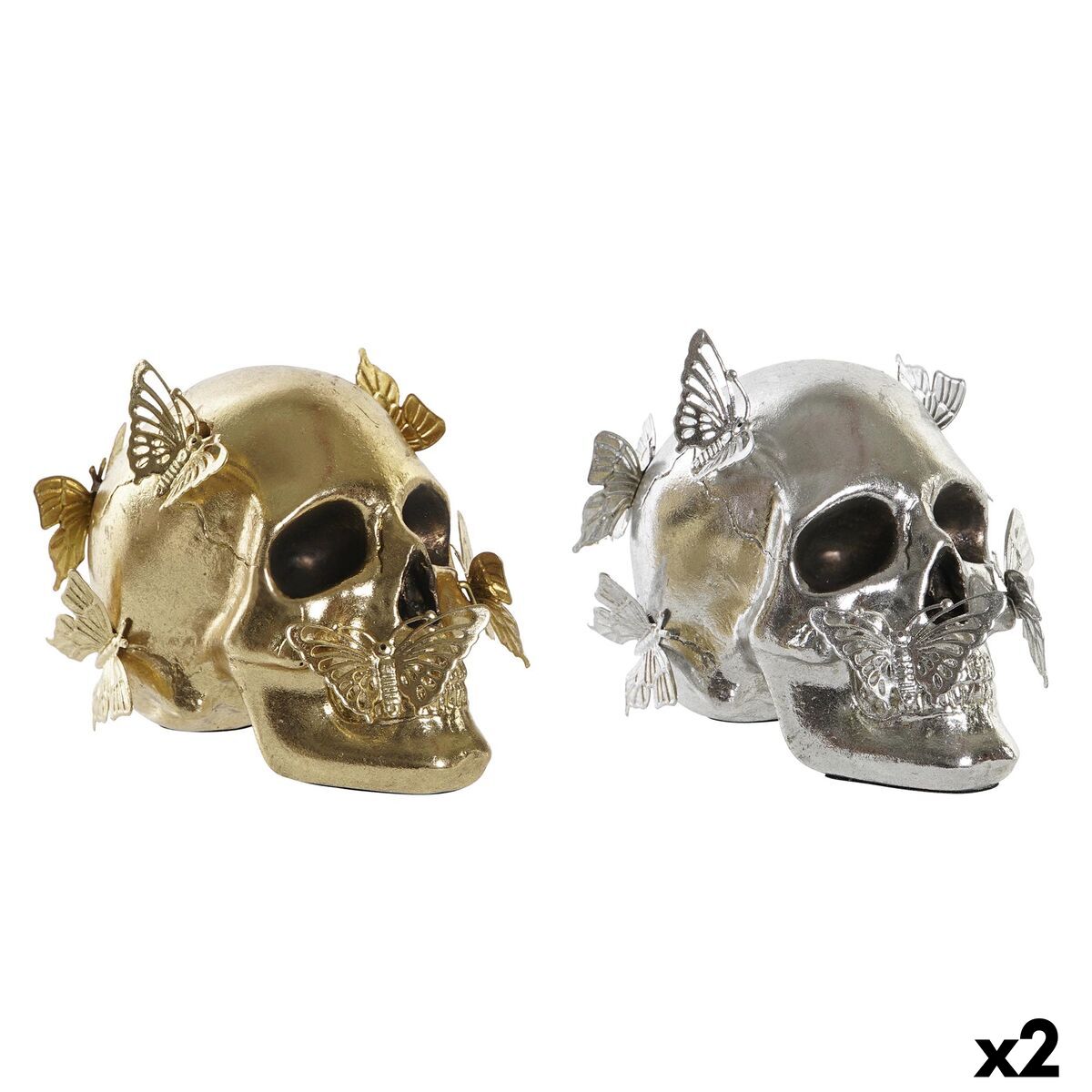 Prydnadsfigur DKD Home Decor Gyllene Silvrig Skalle 16,5 x 10,5 x 11,5 cm (2 antal) - 12