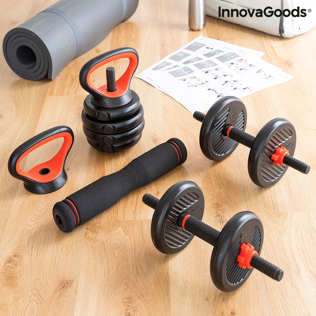 6-i-1 uppsättning justerbara vikter med träningsguide Sixfit InnovaGoods DUMBBELLS Järn (Renoverade B) - 4