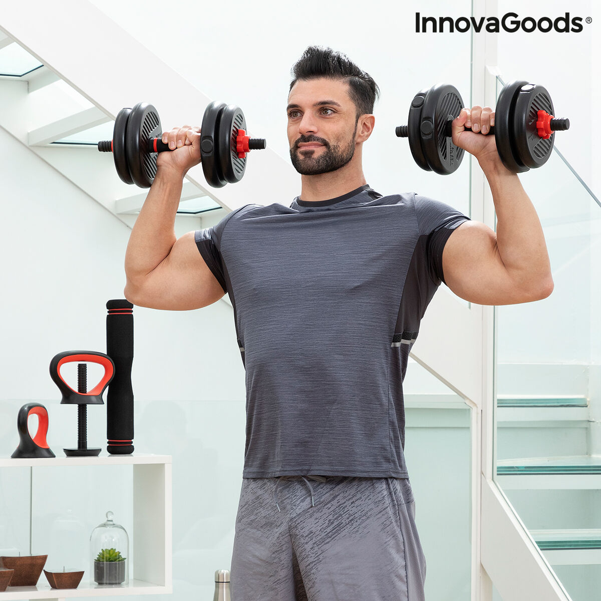 6-i-1 uppsättning justerbara vikter med träningsguide Sixfit InnovaGoods DUMBBELLS Järn (Renoverade B) - 5