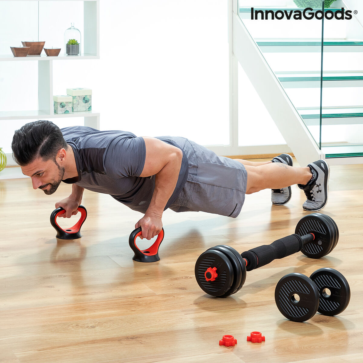 6-i-1 uppsättning justerbara vikter med träningsguide Sixfit InnovaGoods DUMBBELLS Järn (Renoverade B) - 6
