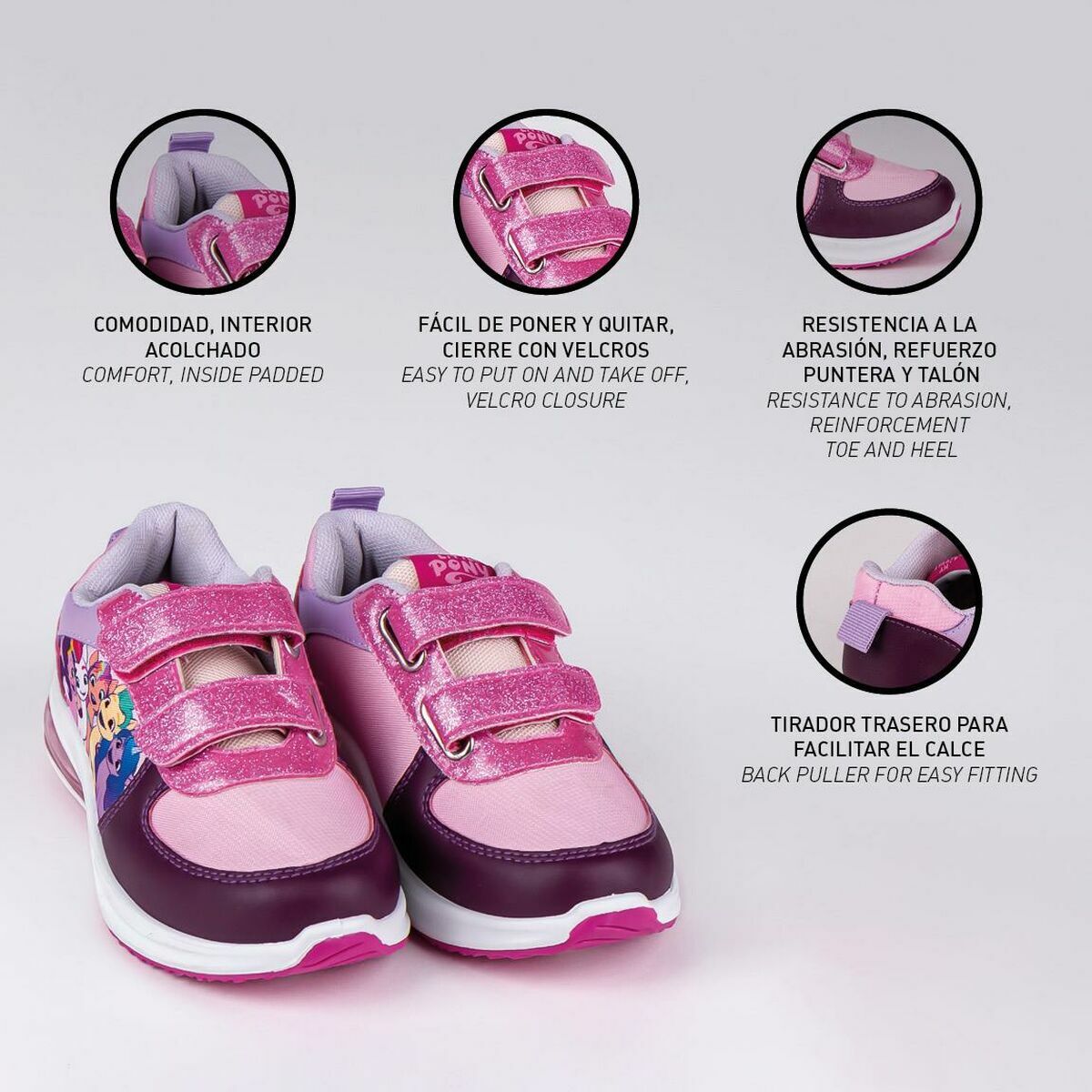 Sportskor med LED My Little Pony Velcro Rosa - 12