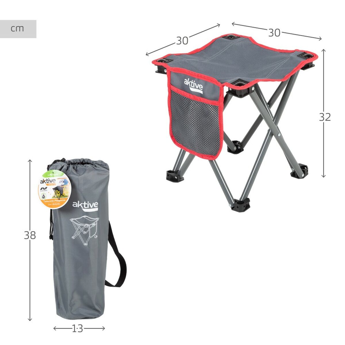 Sittpall Aktive Hopfällbar Camping Grå 30 x 32 x 30 cm (4 antal) - 4