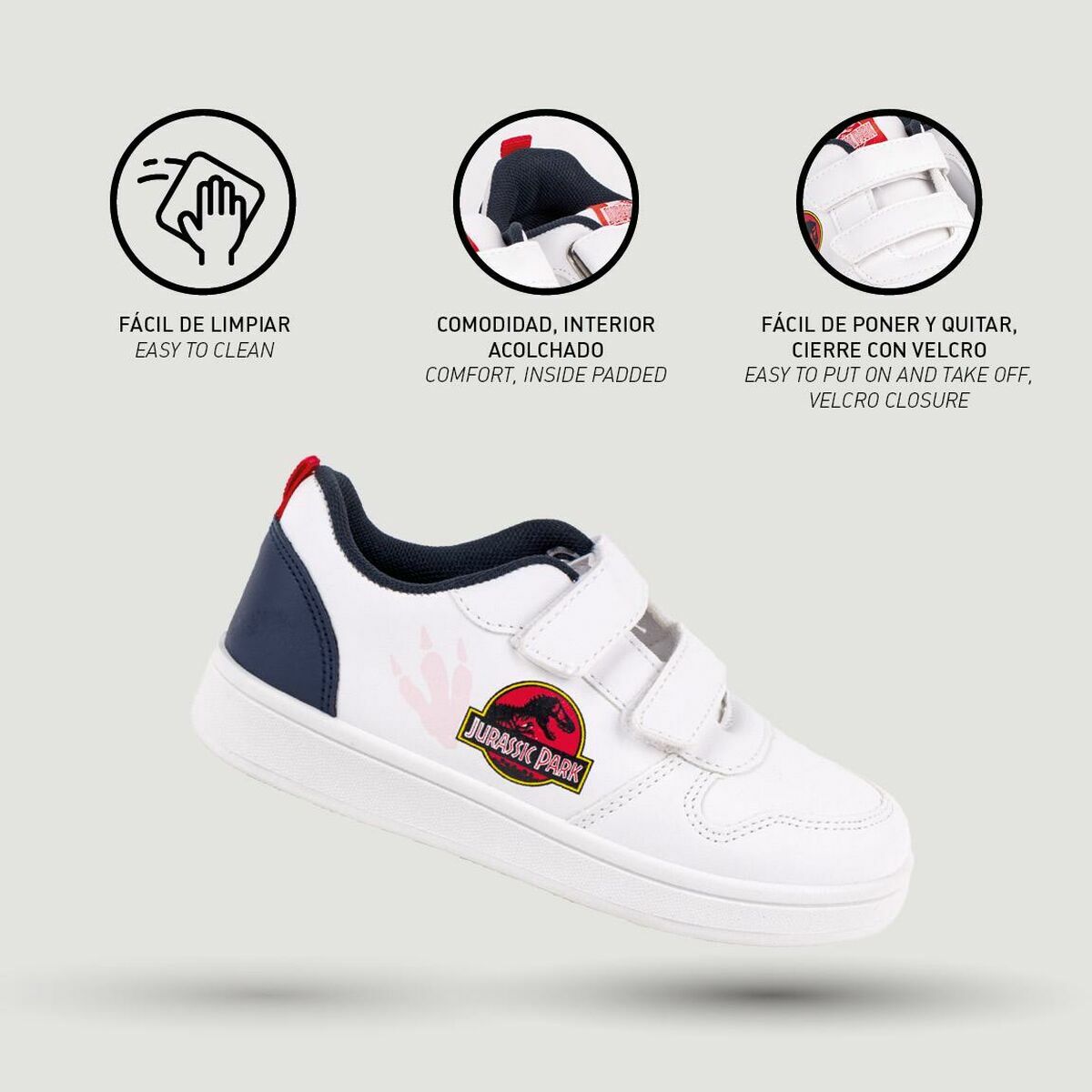 Sportskor för barn Jurassic Park Velcro Vit - 12