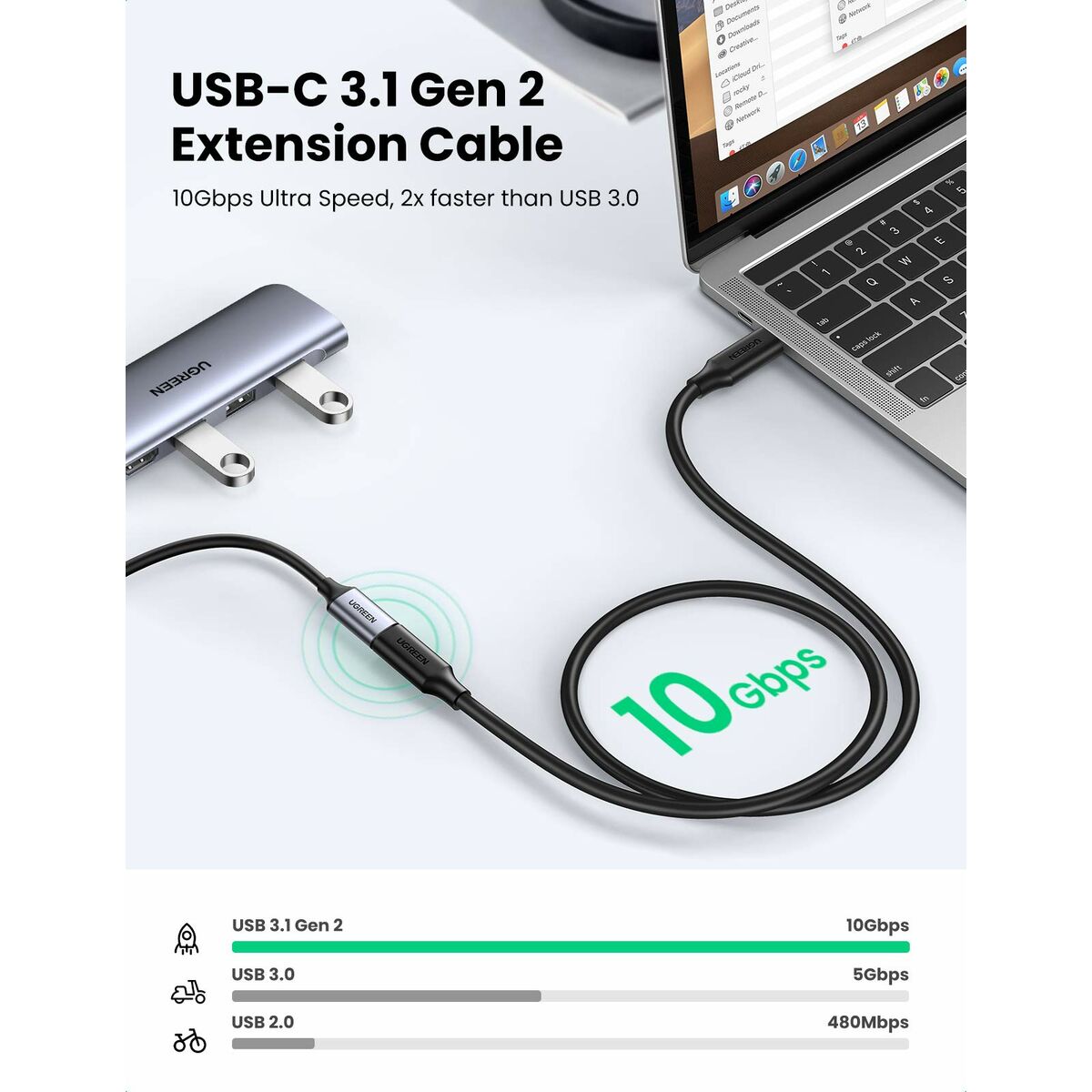 USB-C 3.1-kabel Ugreen 10387 Svart 1 m - 2
