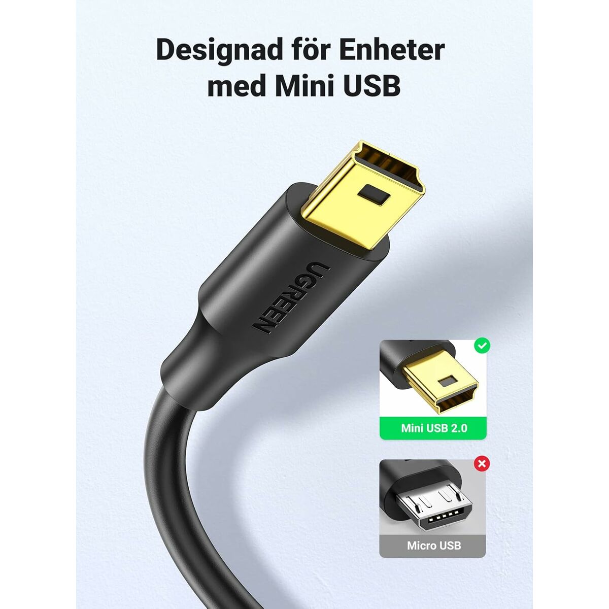 USB 2.0 A till Mini USB B Kabel Ugreen 10386 Svart 3 m - 2