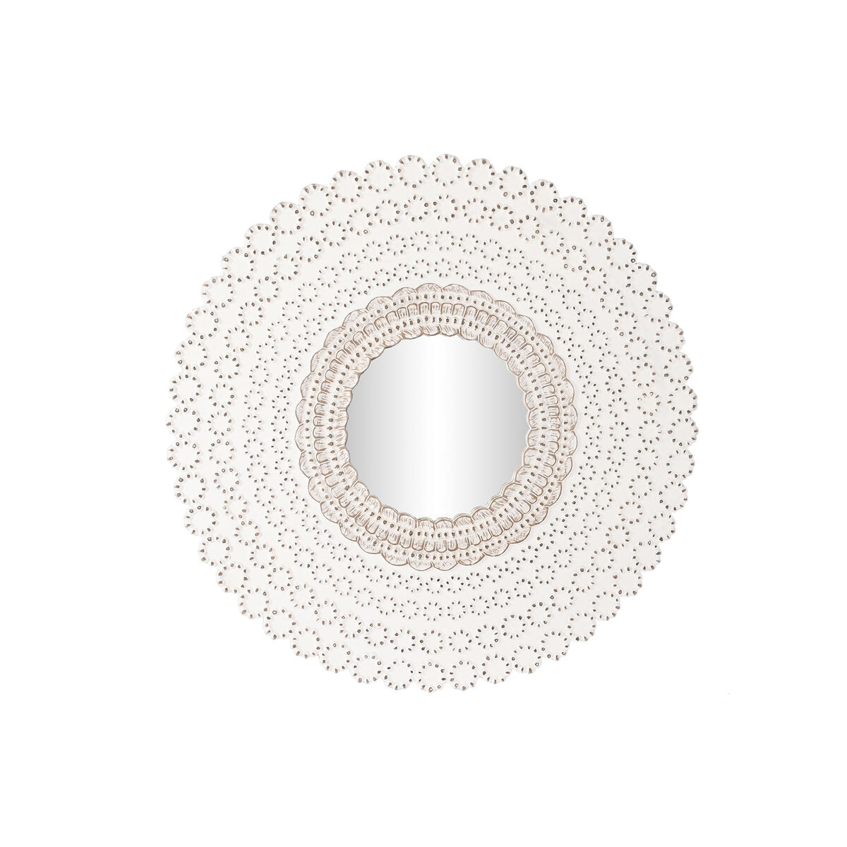 Väggspegel DKD Home Decor Vit Naturell Indier Avskalad 120 x 2,5 x 120 cm