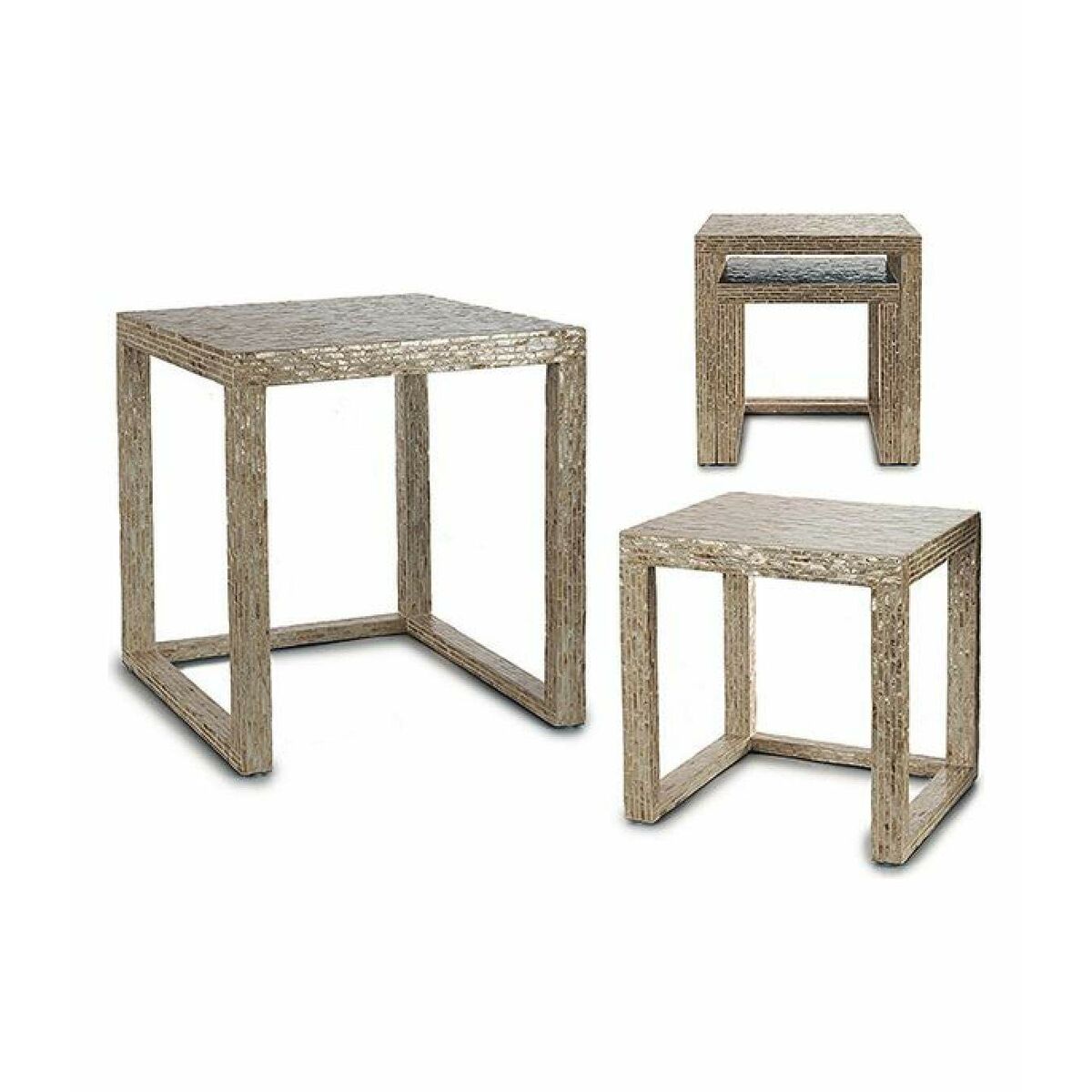 2-bordsset Gift Decor BIG-S3603662 Vit Beige Gyllene 42,5 x 61 x 60 cm (2 Delar) (2 antal) - 5