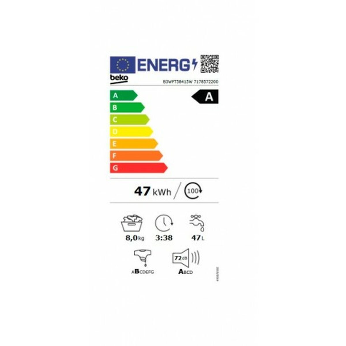 Tvättmaskin BEKO B3WFT58415W 60 cm 8 kg - 2