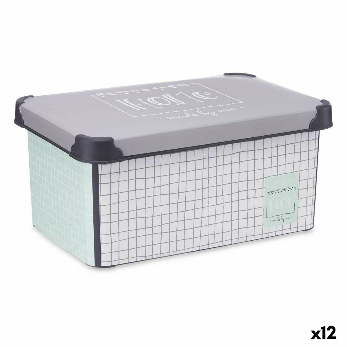 Förvaringslåda med lock Home Grafpapper Grå Plast 10 L 23,5 x 16,5 x 35 cm (12 antal)
