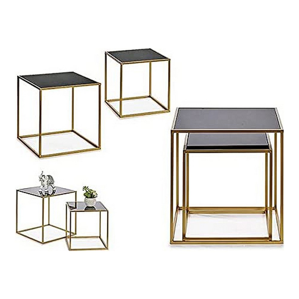 2-bordsset Gift Decor Svart Gyllene Metall Glas 50 x 50 x 50 cm - 2