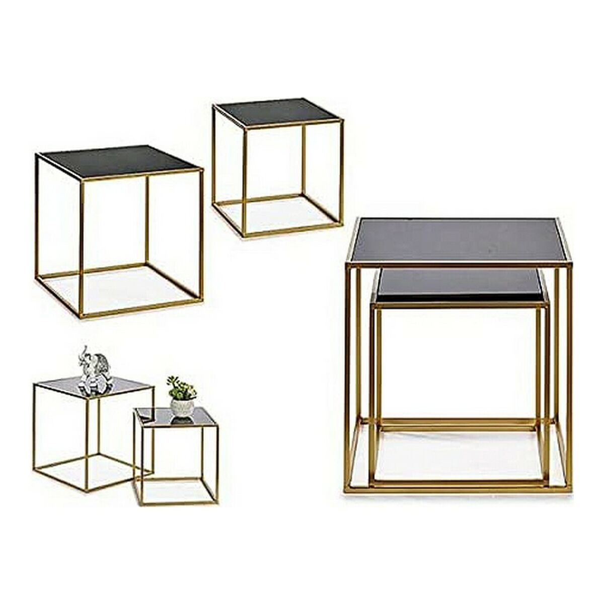 2-bordsset Gift Decor Svart Gyllene Metall Glas 50 x 50 x 50 cm - 6