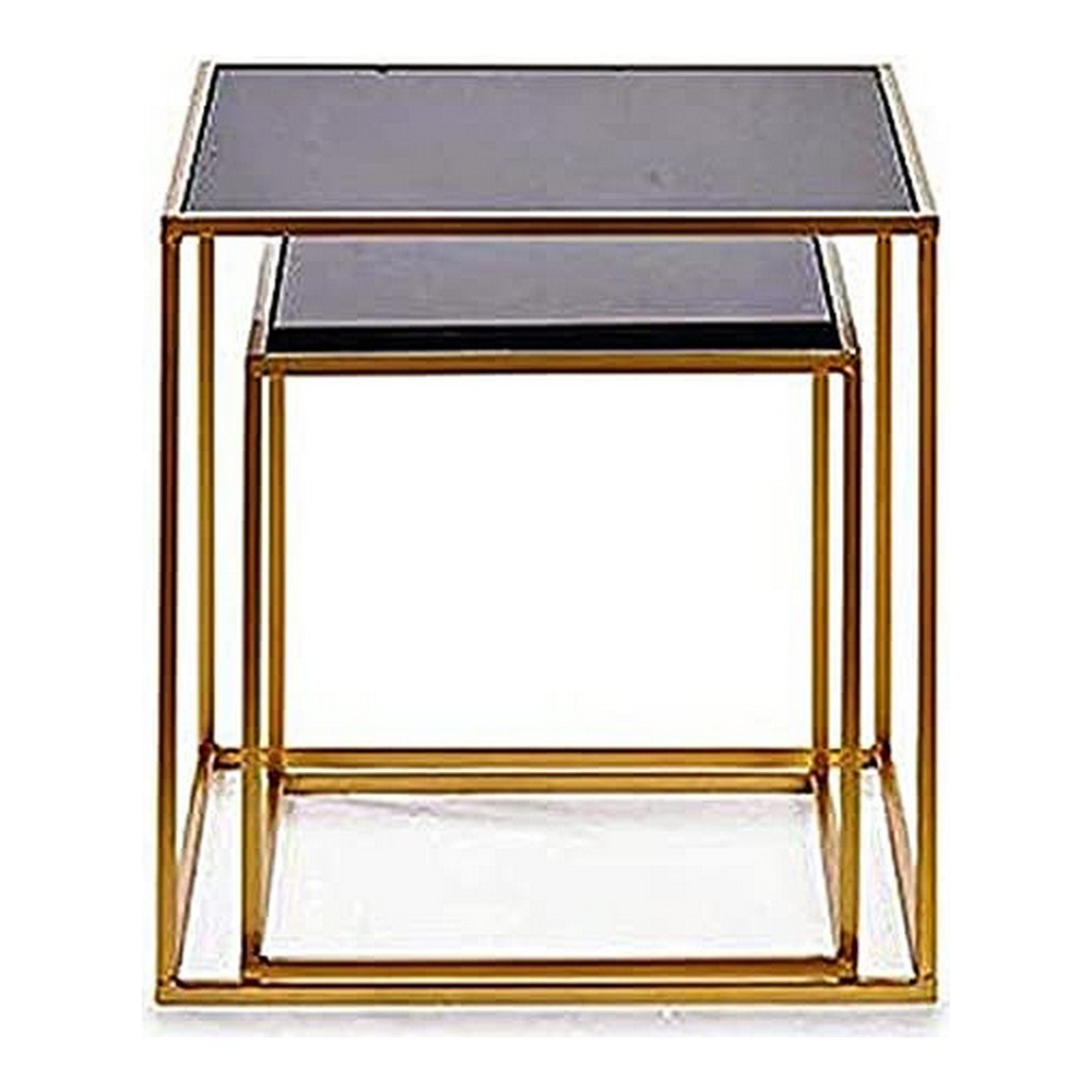 2-bordsset Gift Decor Svart Gyllene Metall Glas 50 x 50 x 50 cm