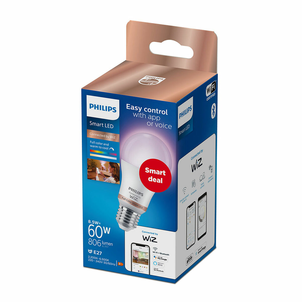 Smart-Lampa Philips Wiz Full Colors F 8,5 W E27 806 lm (2200-6500 K) - 3
