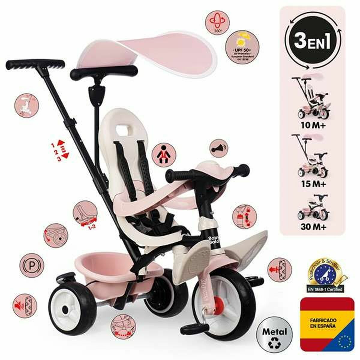Trehjuling Smoby Paseo para bebés Rosa - 3