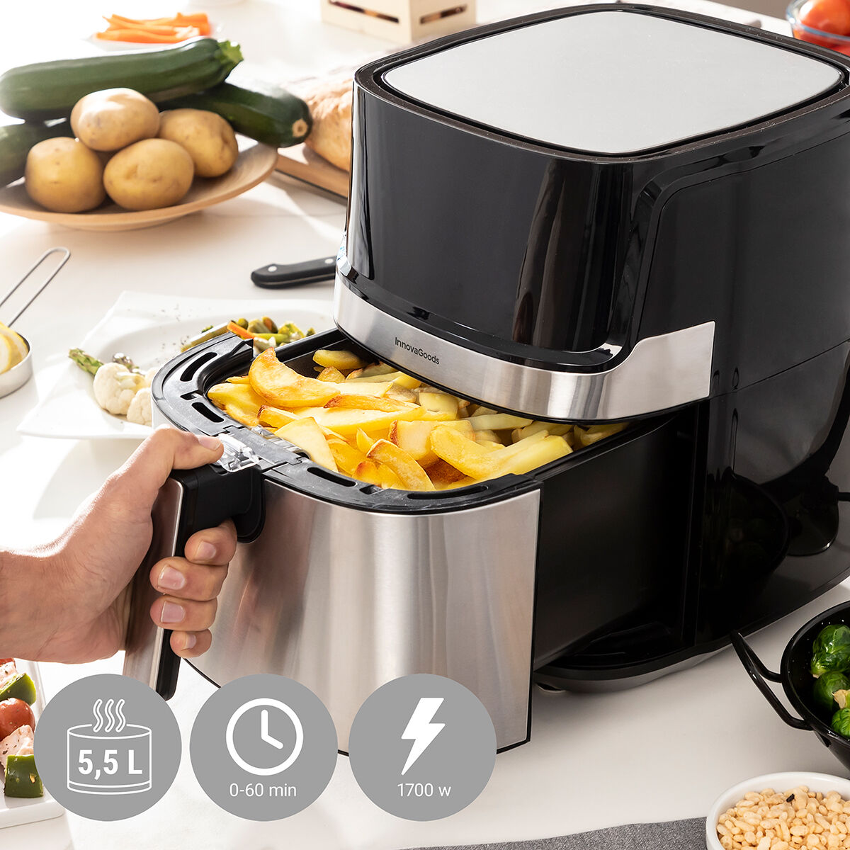 Luftfritös InnovaGoods Fryinn Pro 5500 Svart 1700 W 5,5 L Rostfritt stål - 23