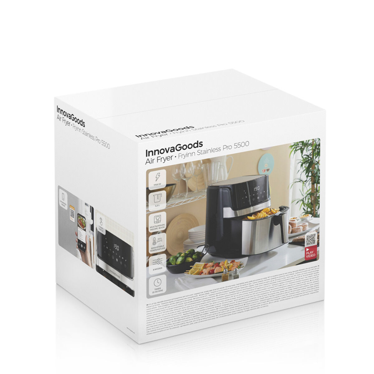 Luftfritös InnovaGoods Fryinn Pro 5500 Svart 1700 W 5,5 L Rostfritt stål - 6