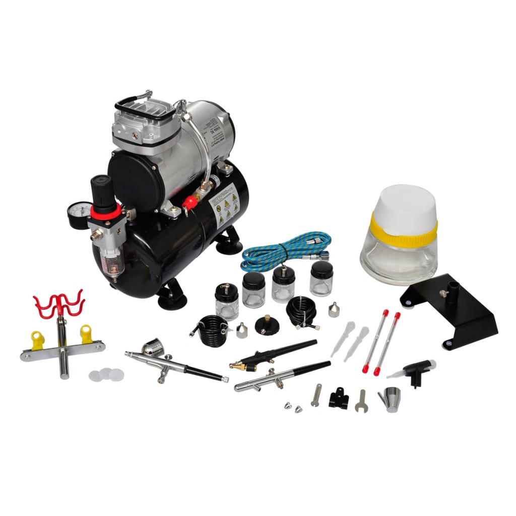 vidaXL Airbrush med kompressor 3 färgsprutor och tillbehör - 2