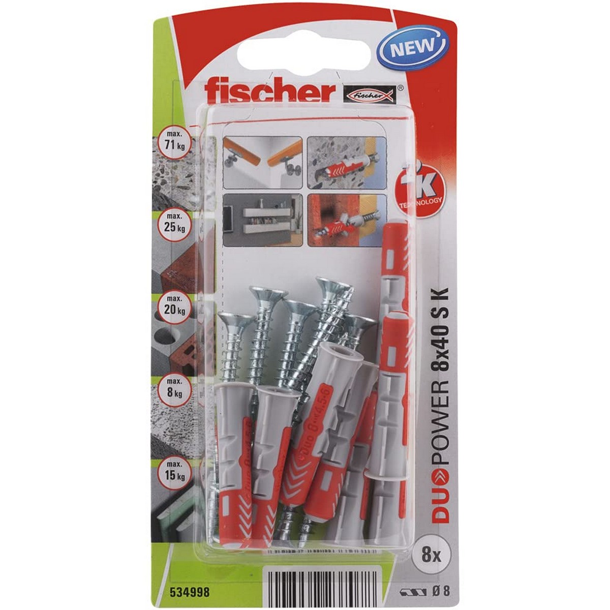 Pluggar och skruv Fischer Duopower 534998 8 x 40 mm 8 Delar Nylon 1 Delar - 3
