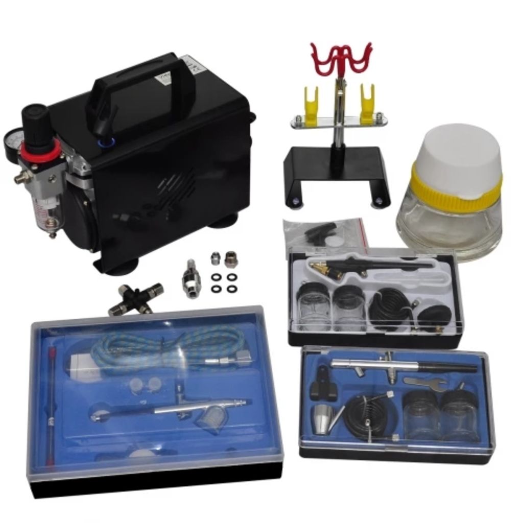 vidaXL Airbrush med kompressor och 3 färgsprutor - 7